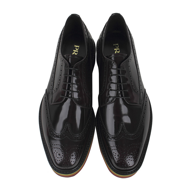 PRADA/普拉達(dá) 男士松糕底布洛克鞋英倫低幫牛皮雕花時尚厚底商務(wù)休閑鞋皮鞋 2EG015 P39 F0S13
